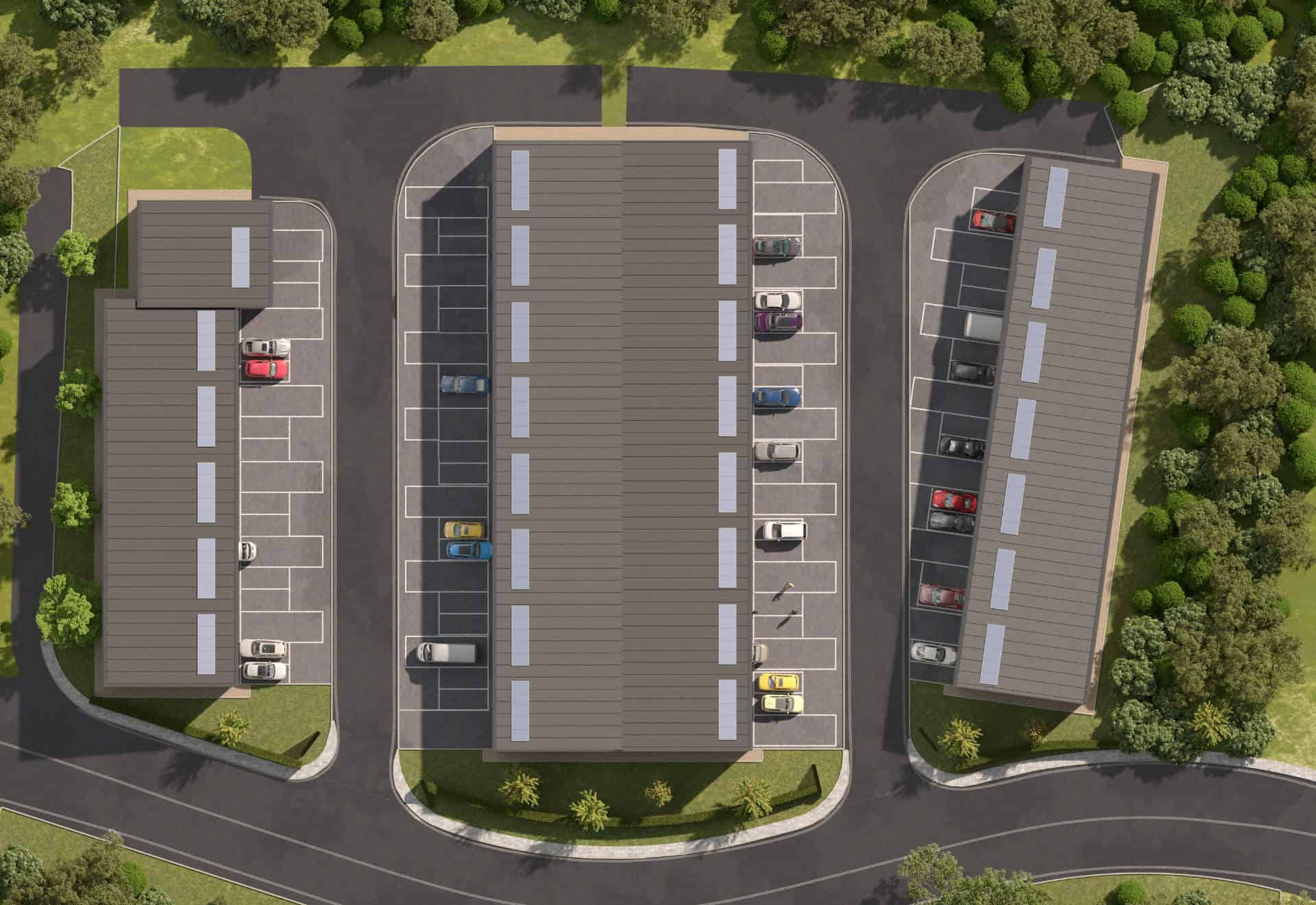 Aerial view CGI of Roundswell, Barnstaple, development by Onyx Business Parks