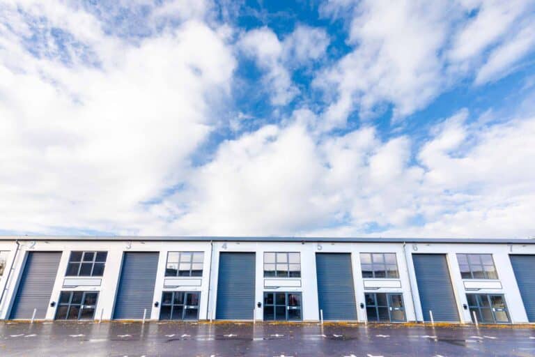 Sunny day view of the completed commercial development at Eurotech Park, Plymouth. This image is featured in an article celebrating the successful completion of this sustainable and flexible commercial property project.