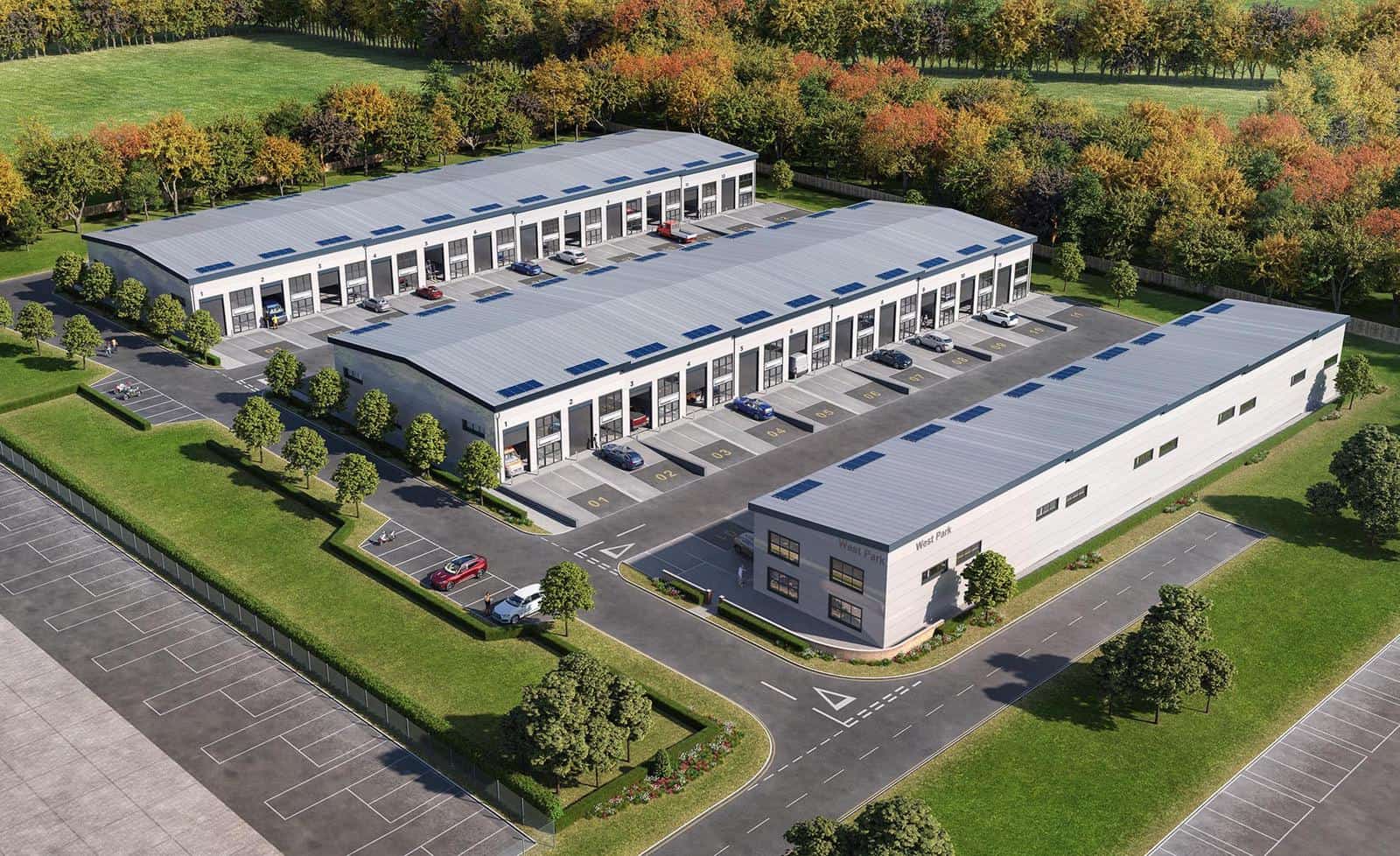 CGI representation of the stunning new commercial development at West Park, Wellington, with a huge range of light industrial units available.