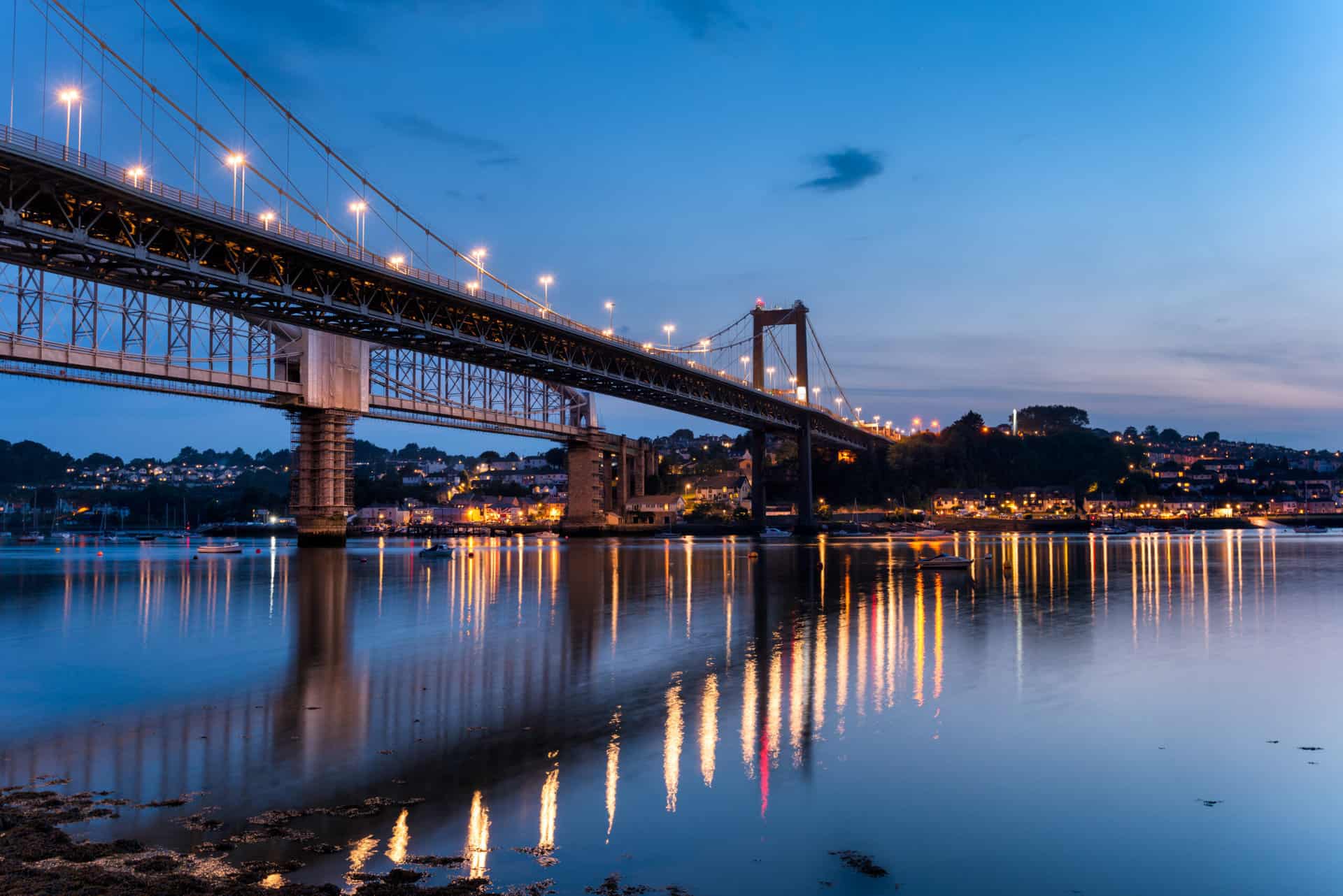 The Tamar Bridge a suspension bridge spanning the esturary of the river Tamar between Plymouth in Devon and Saltash in Cornwall, looking towards Cornwall